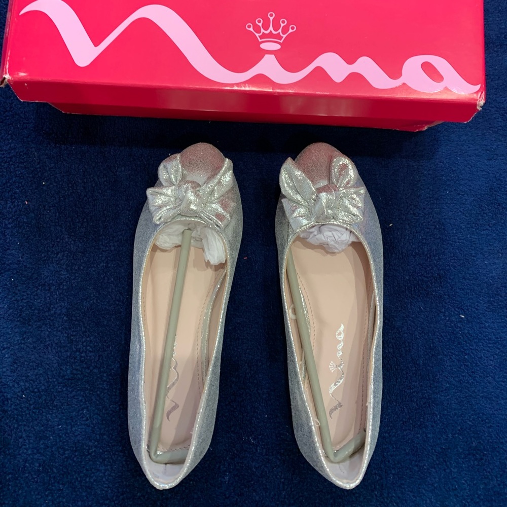 Nina Silver Metallic Bow Flats